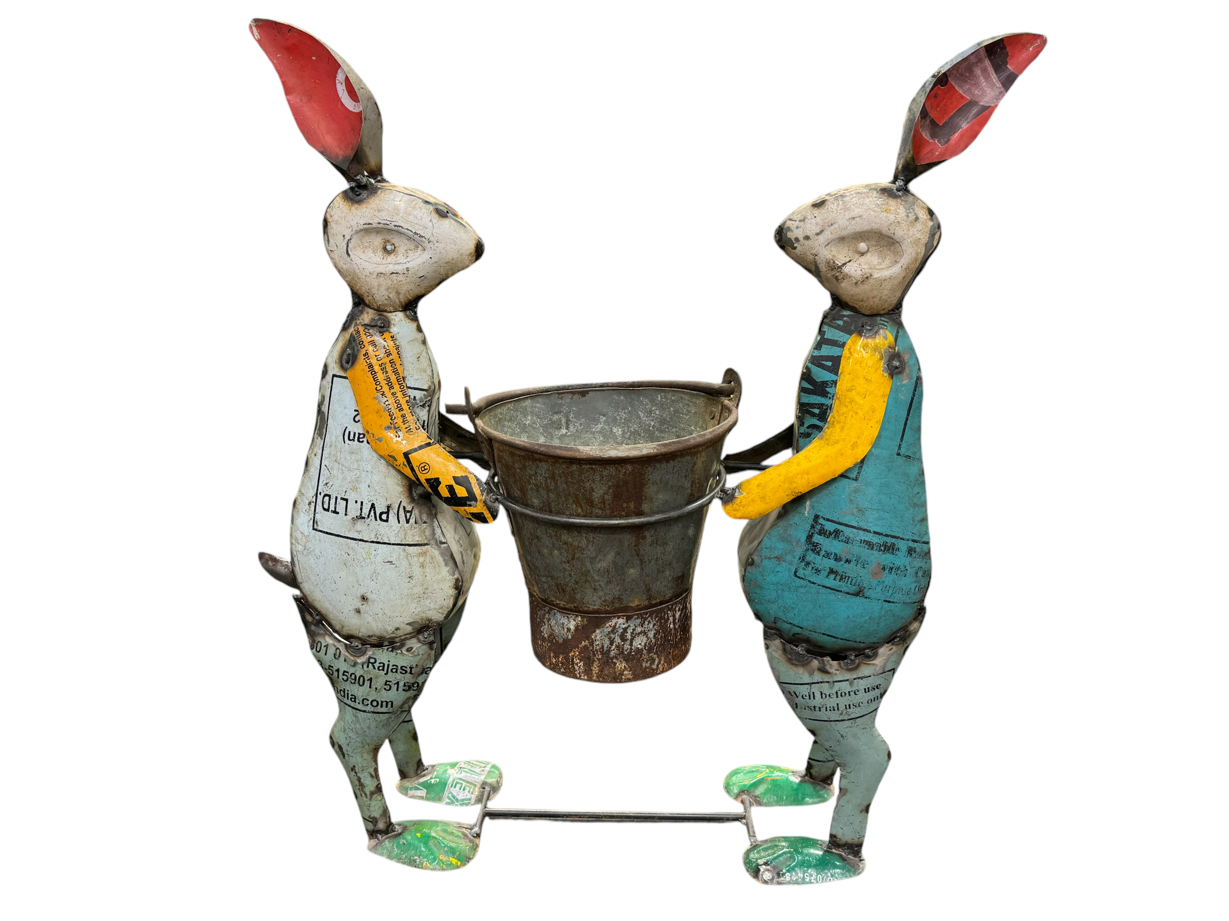 Iron Rabbits with Bucket - Whimsical Garden Statue