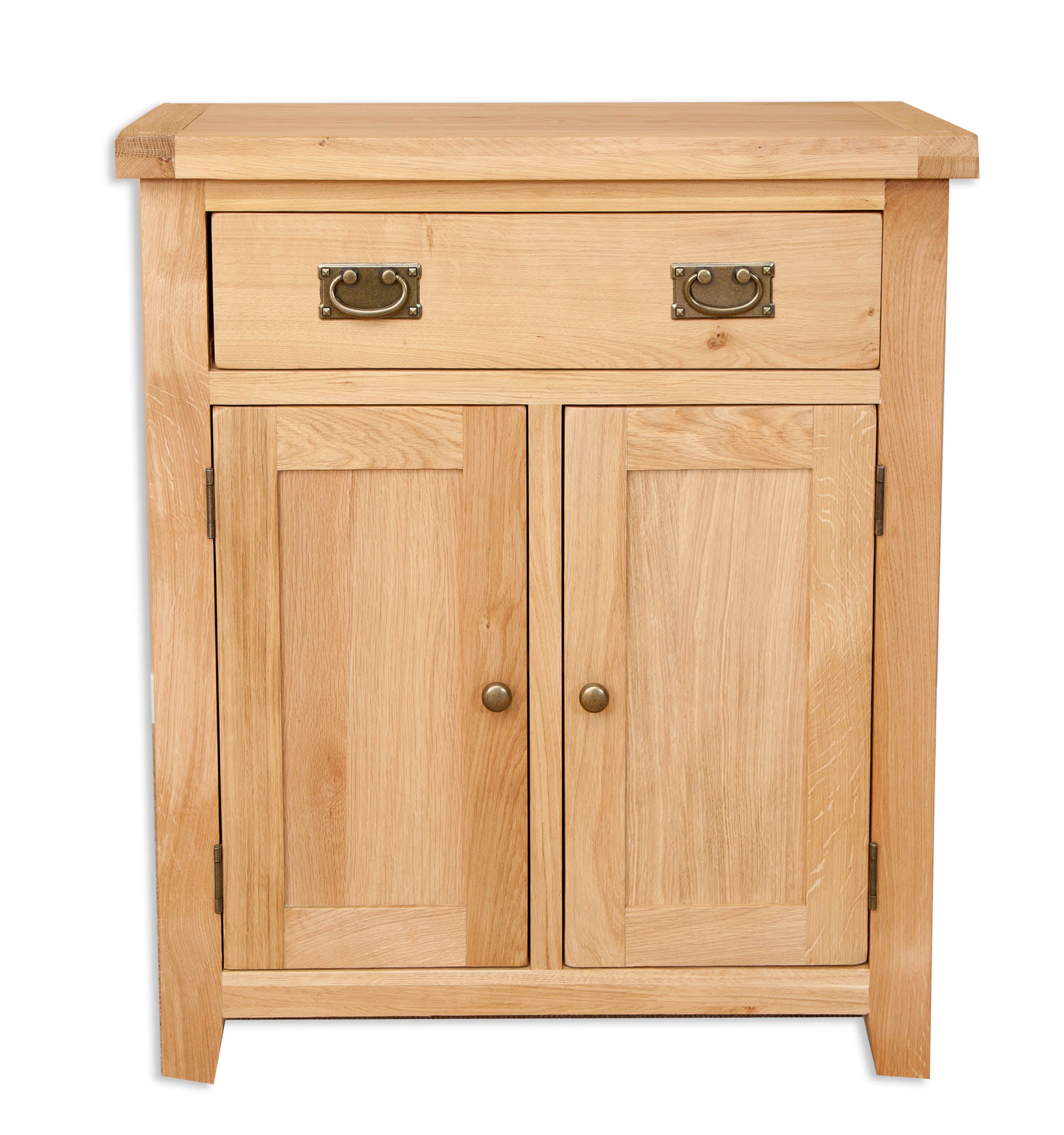 Melbourne Natural Oak Hall Cabinet with two doors and a drawer on a white background - available from A Quirky Corner Banbury.