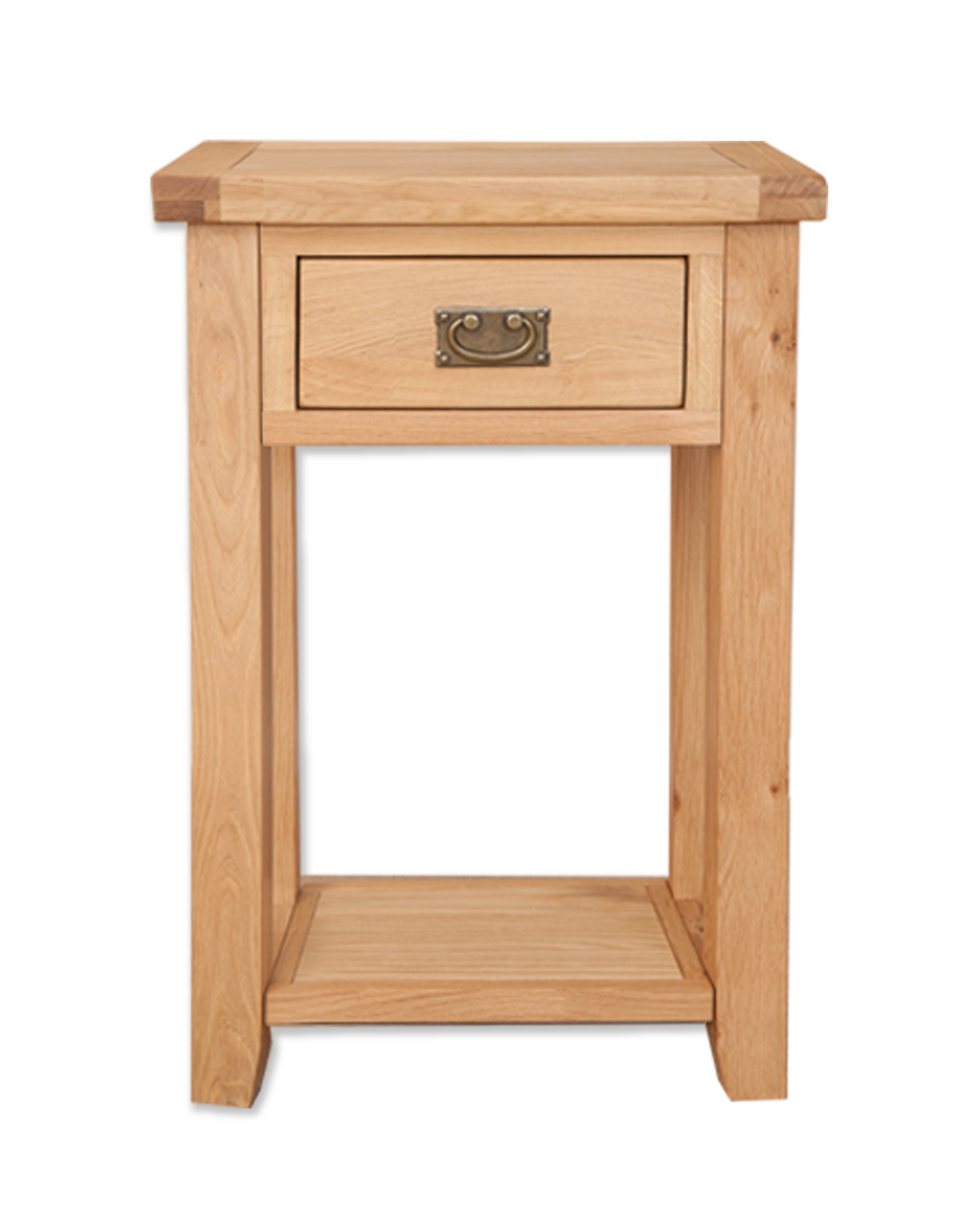 Melbourne Natural Oak console table with one drawer on a white background. Available from A Quirky Corner Banbury