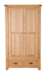 Melbourne Natural Oak double wardrobe with two drawers on a white background. Available from A Quirky Corner.
