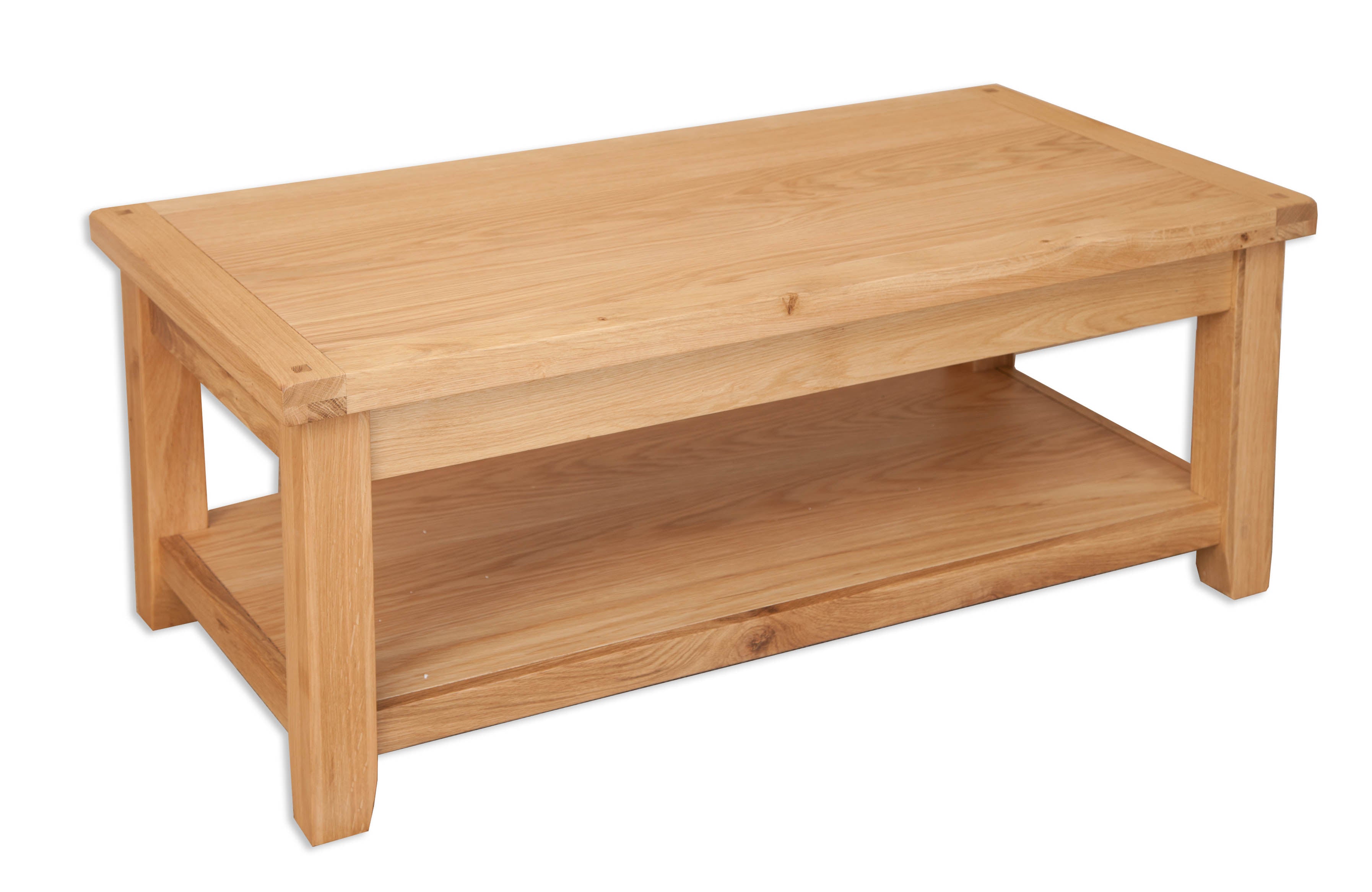 Melbourne Natural Oak coffee table with a shelf on a white background - available from A Quirky Corner Banbury