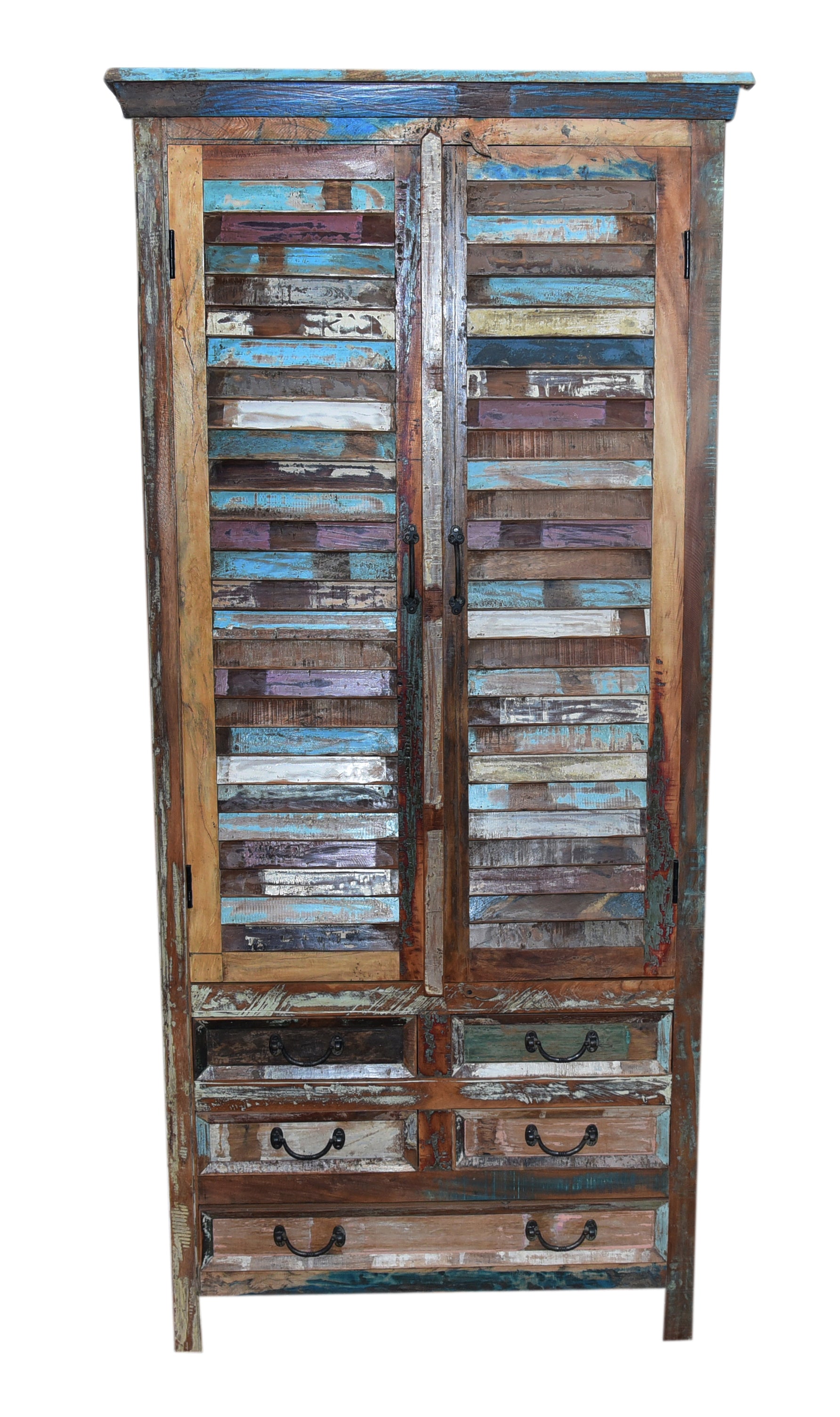 Marine Reclaimed Tall Cabinet with Louvred Doors