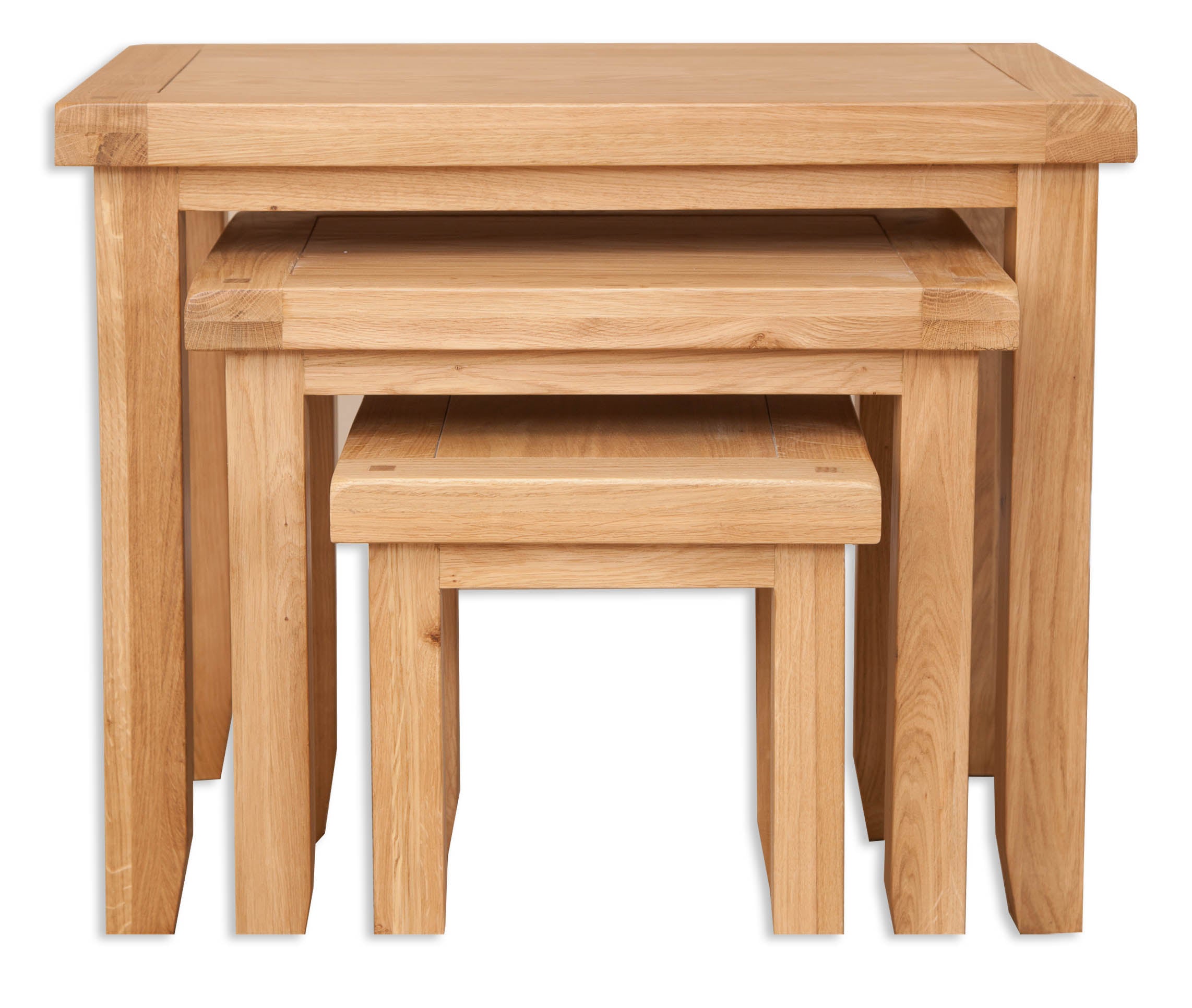 Set of three wooden nesting tables on a white background - Melbourne Natural Oak furniture collection from A Quirky Corner Banbury