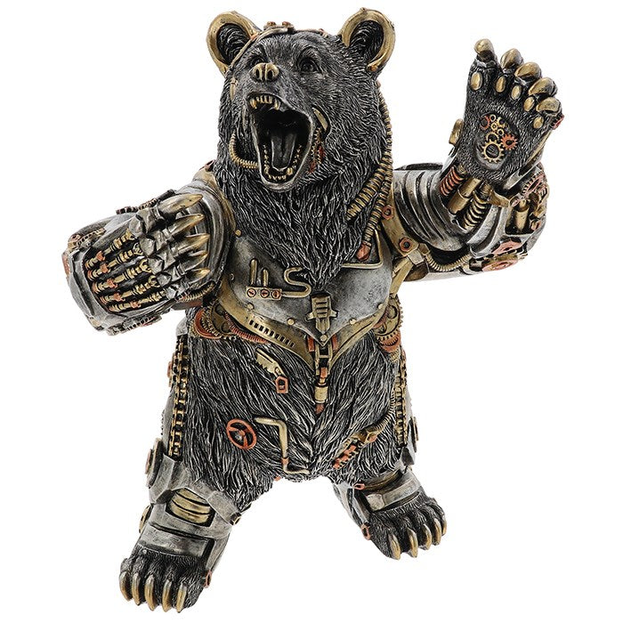 Steampunk-style bear figurine with mechanical elements on a white background - Man Cave Decor from A Quirky Corner Banbury