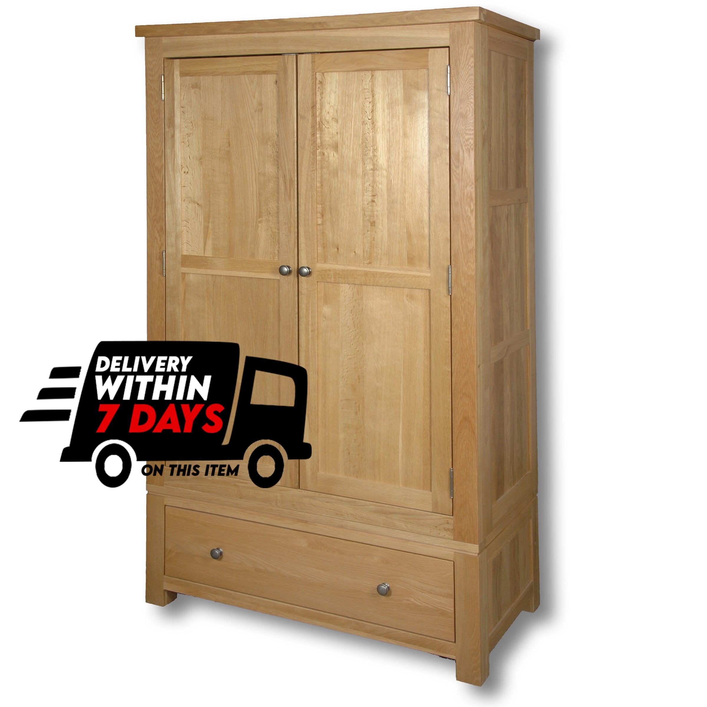 Woodstock Oak 2 Door 1 Drawer Double Wardrobe
