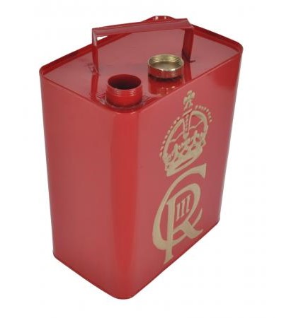 Red Metal Oil Can with King Charles' Cypher