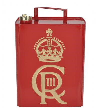 Red Metal Oil Can with King Charles' Cypher