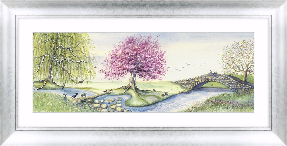 Riverbank Bunnies - Framed Print 112 x 57 cm