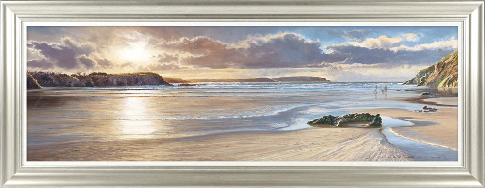 Walking the Dog at Dusk - Framed Print 131 x 51 cm