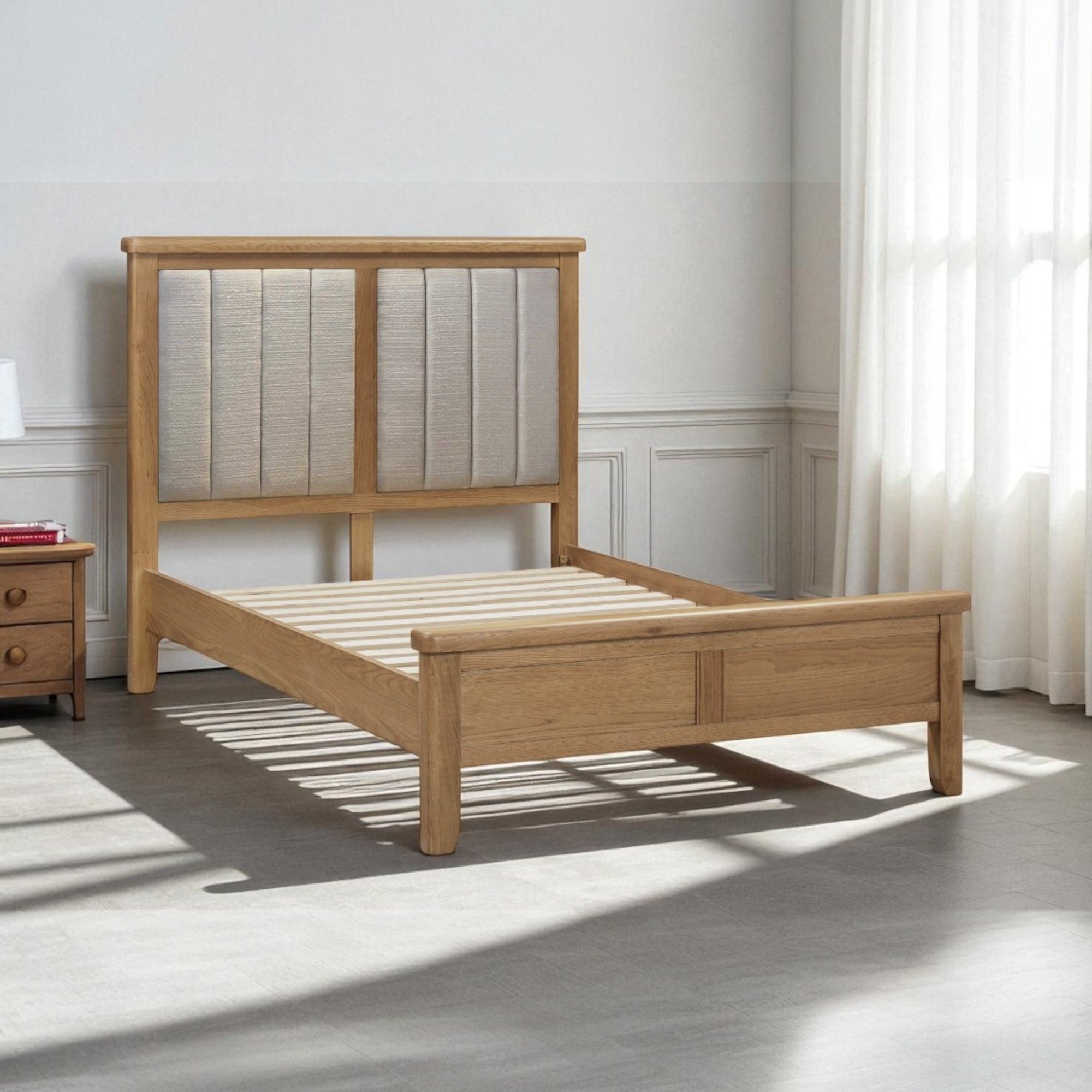 Hopwood Oak 5ft Bed with Fabric Headboard