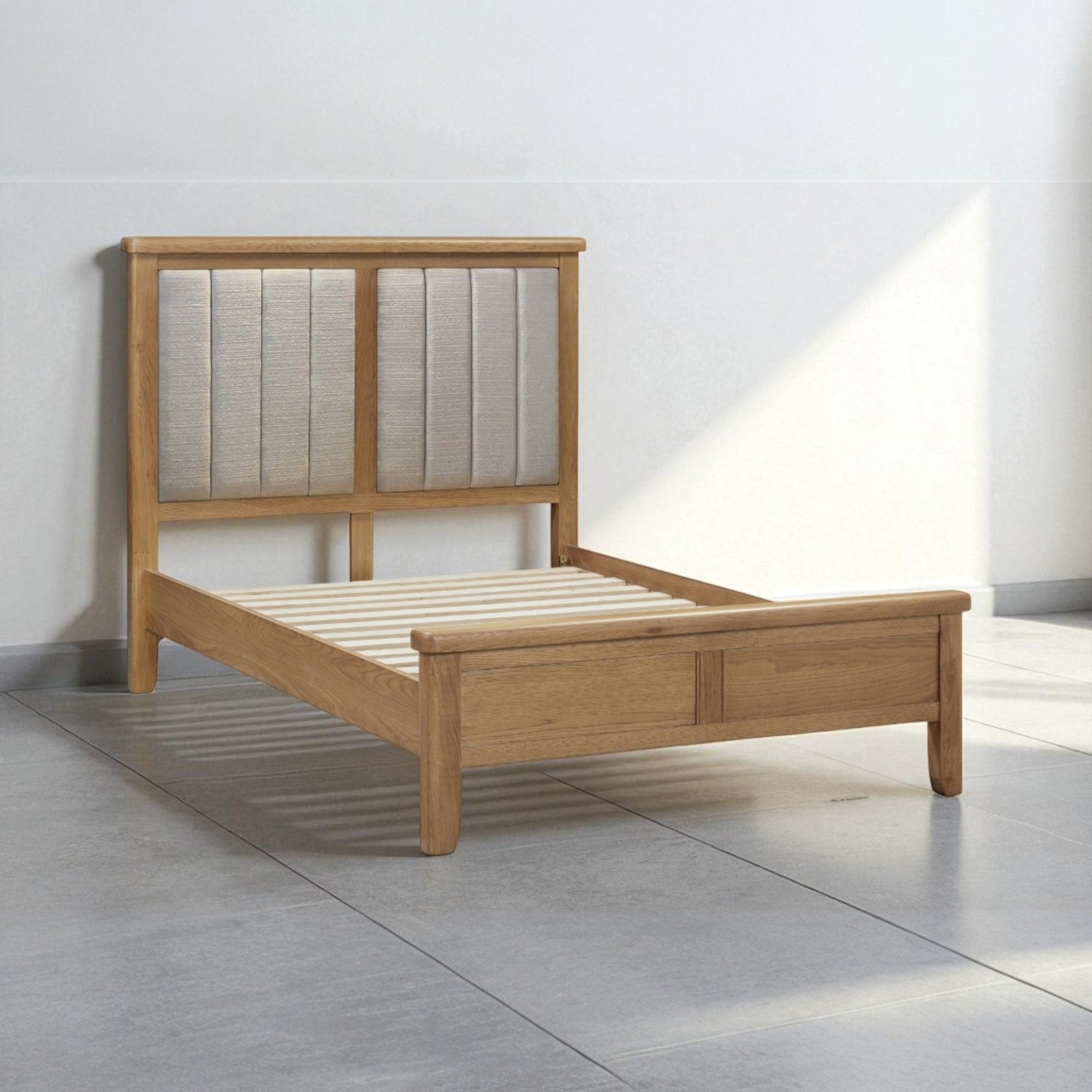 Hopwood Oak 4ft 6in Bed with Fabric Headboard