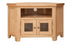 Melbourne Natural Oak corner TV stand with glass doors on a white background. Available from A Quirky Corner Banbury