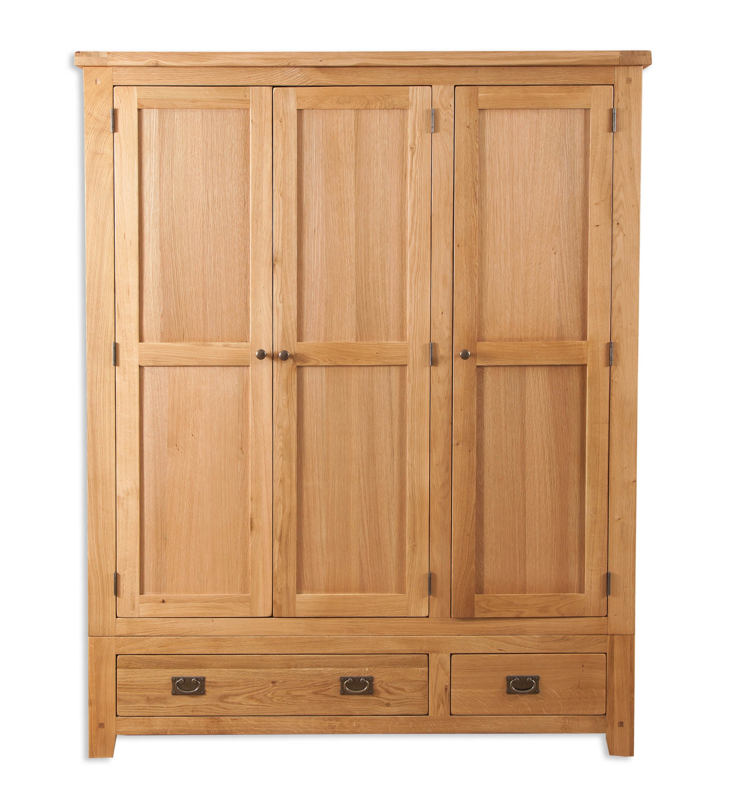 Melbourne Natural Oak 3-door Wardrobe with 2 drawers on white background. Available from A Quirky Corner Banbury.