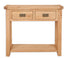 Melbourne Natural Oak console table with two drawers on a white background. Available from A Quirky Corner Banbury