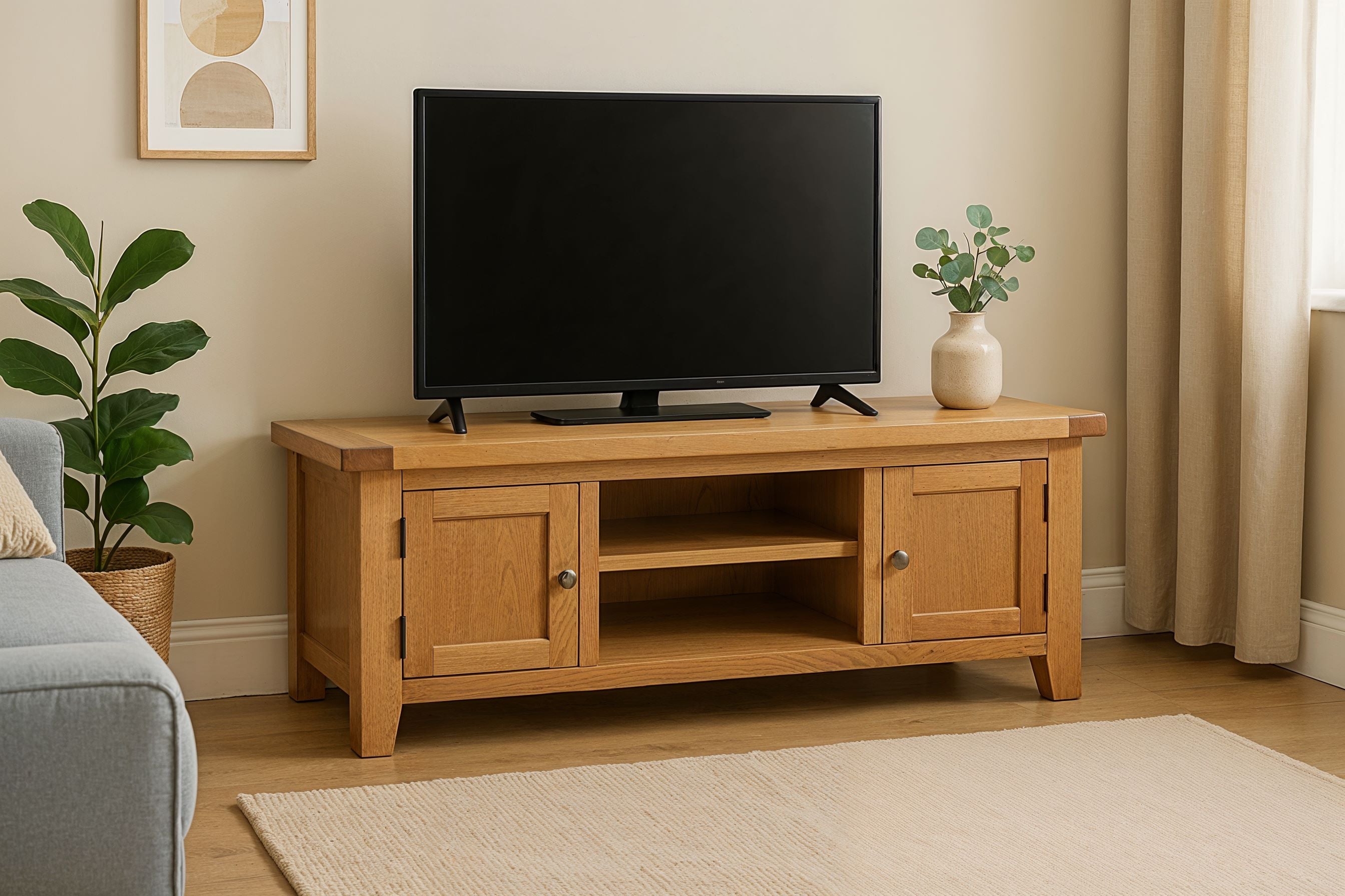 Vancouver Oak TV Unit with 2 Doors and Shelf