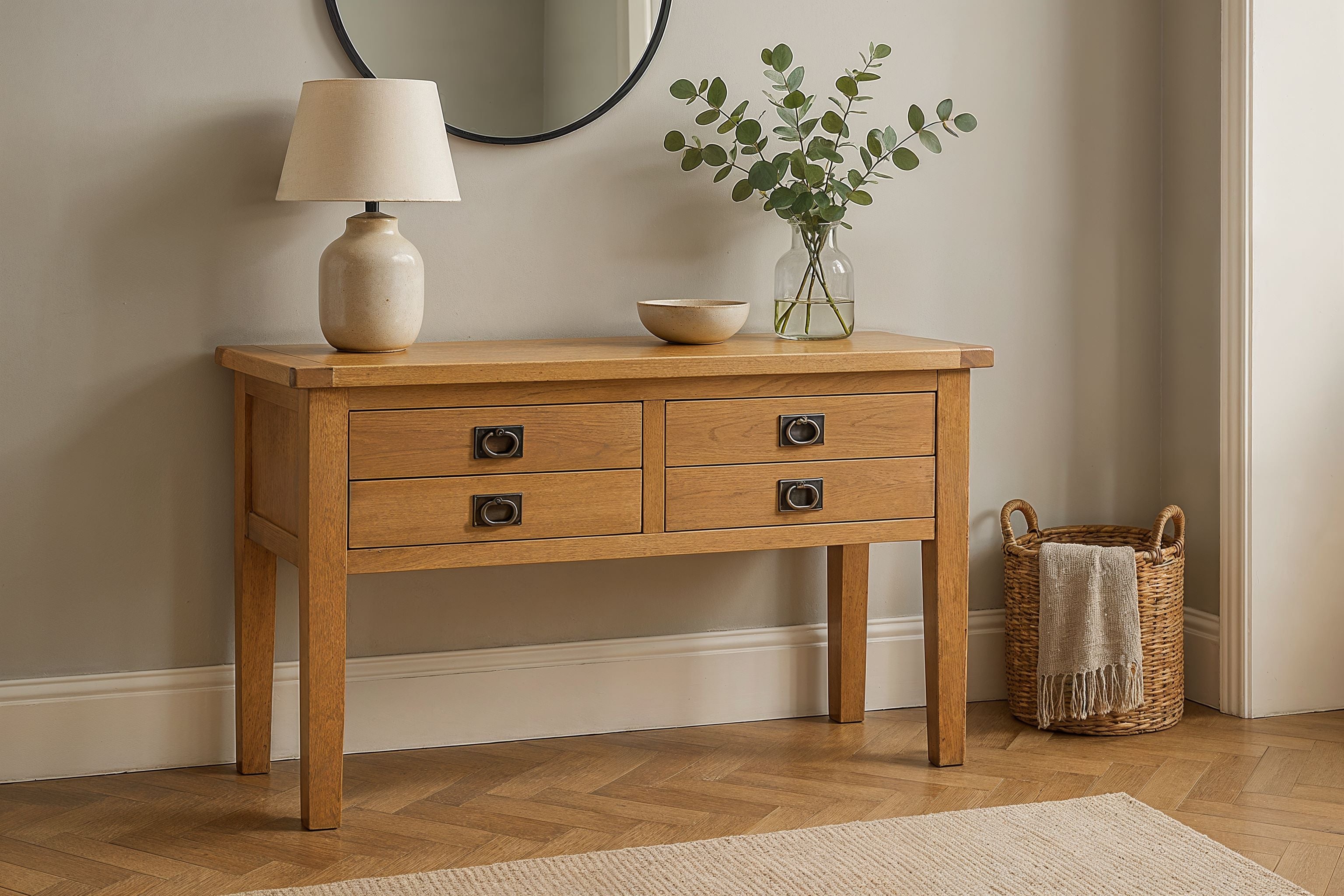 Vancouver Oak 4-Drawer Hall Table