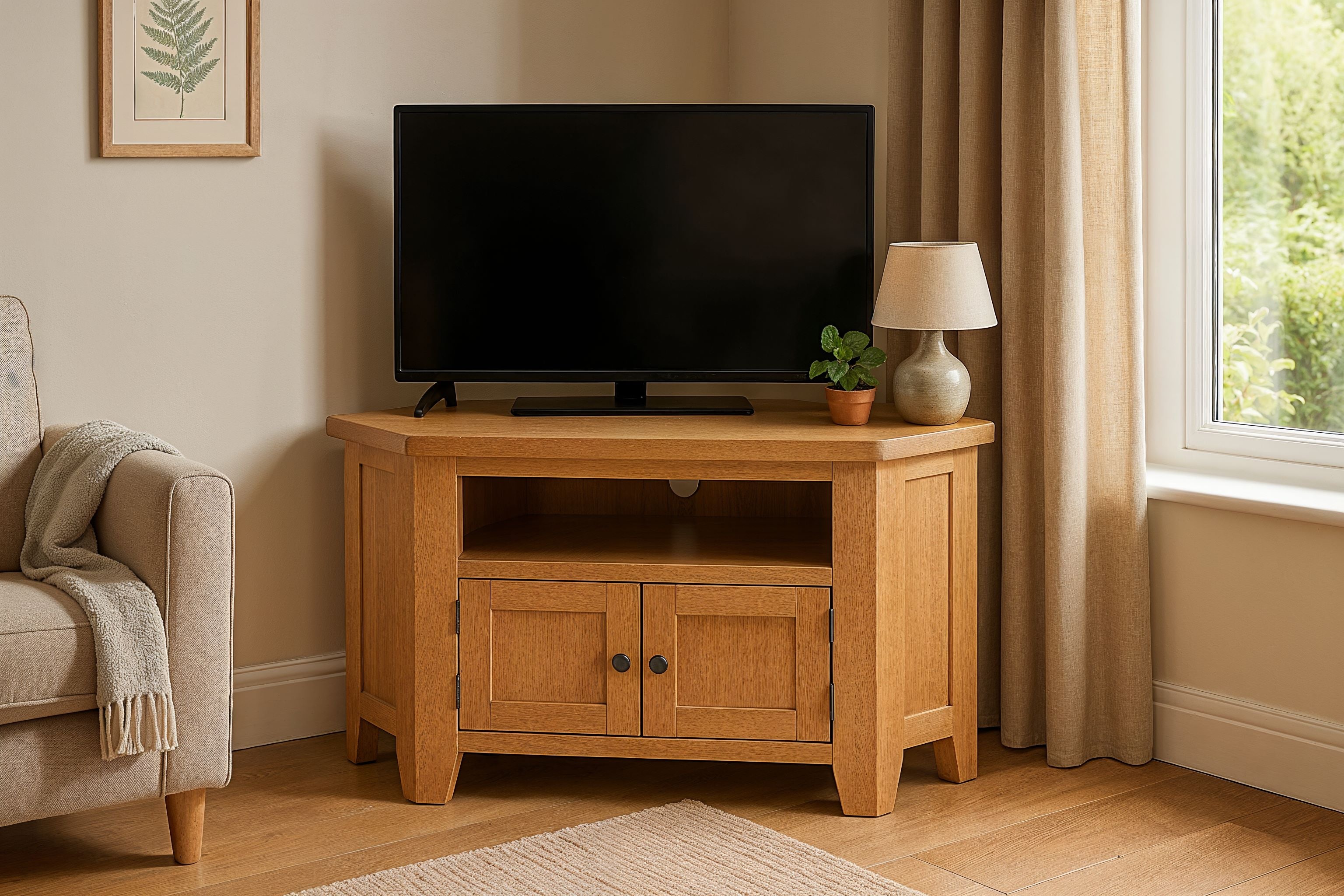 Vancouver Oak 90 Degree Corner TV Unit