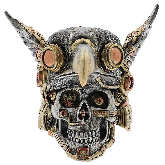 Steampunk-style skull with mechanical elements and wings on a white background - whimsical gifts and man cave decor from A Quirky Corner Banbury