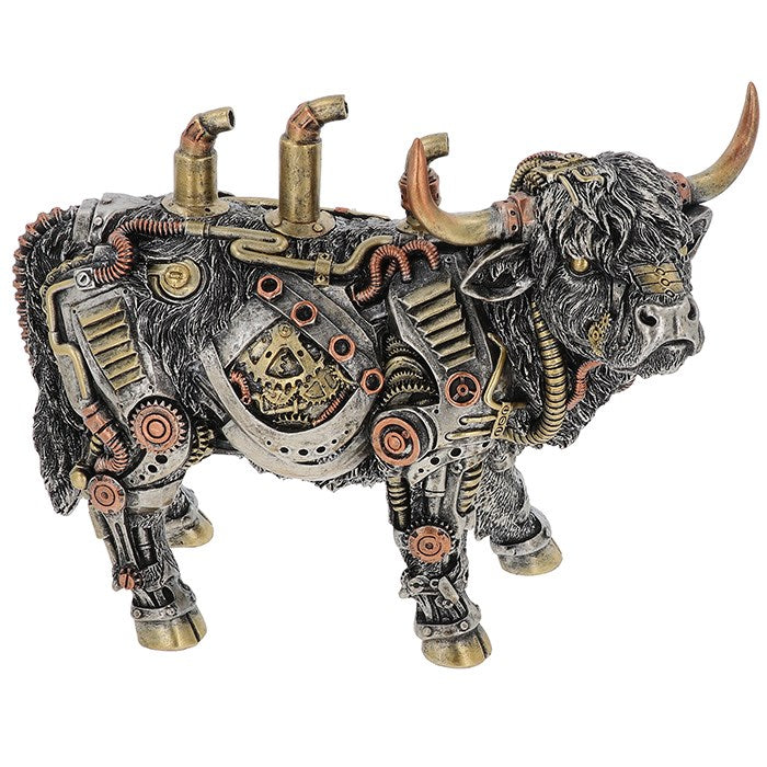 Steampunk-style Highland Cow on white background - Man Cave Decor from A Quirky Corner Banbury