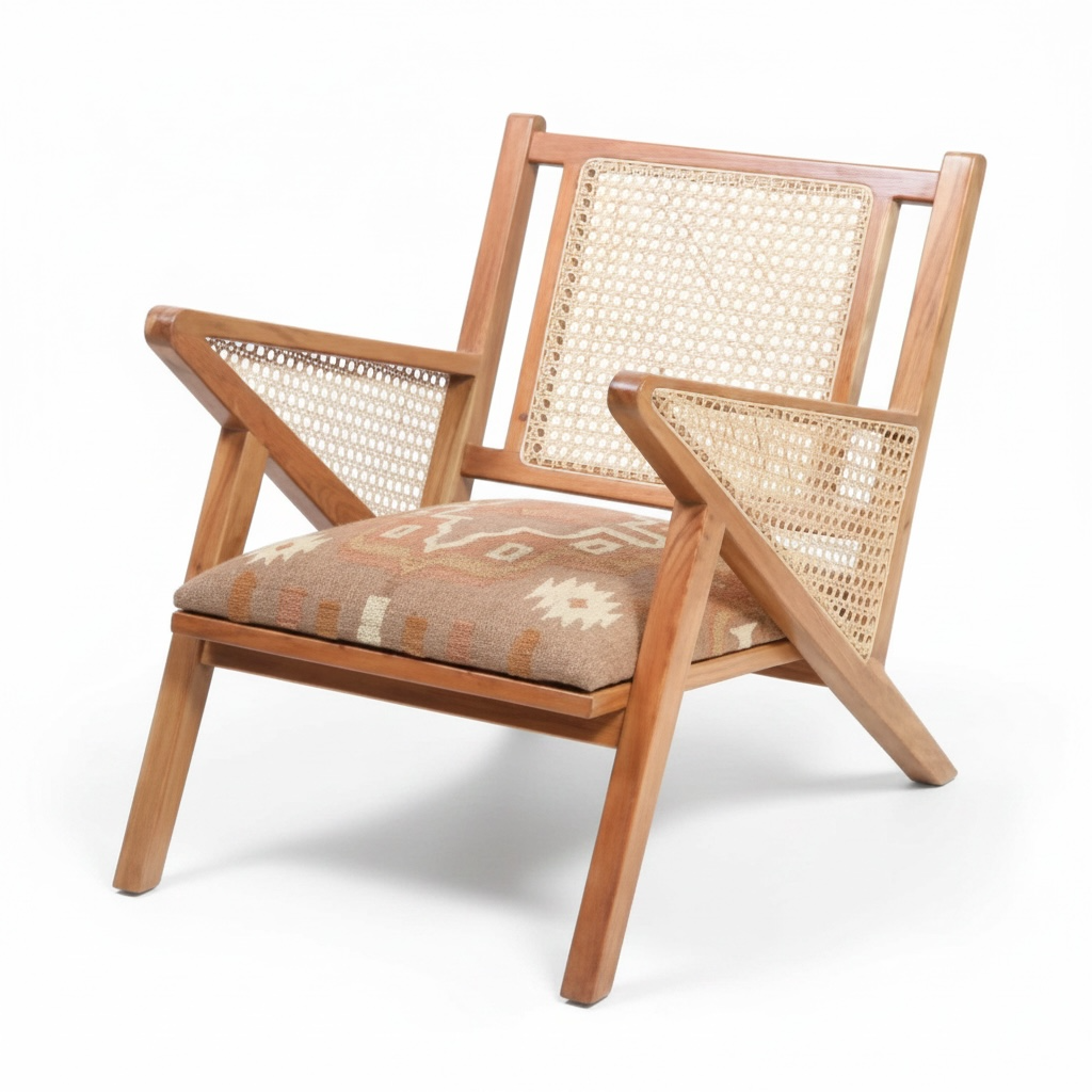 Orange Kilim Rattan Occasional Chair