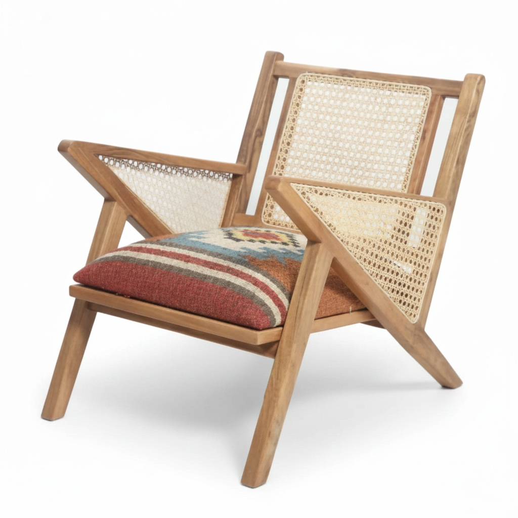 Red Kilim Rattan Occasional Chair